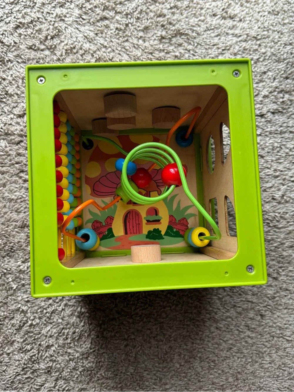 Wooden Activity Cube Montessori Learning Toy Bead Maze Shape Sorter Clock Abacus